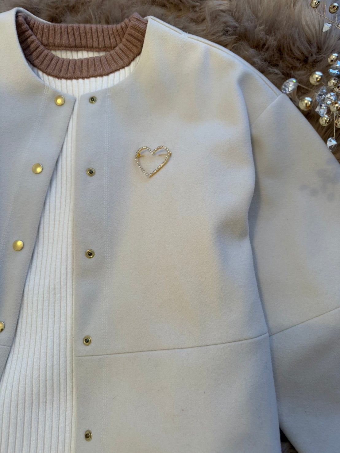 ハートキラキラブローチ(ゴールド)