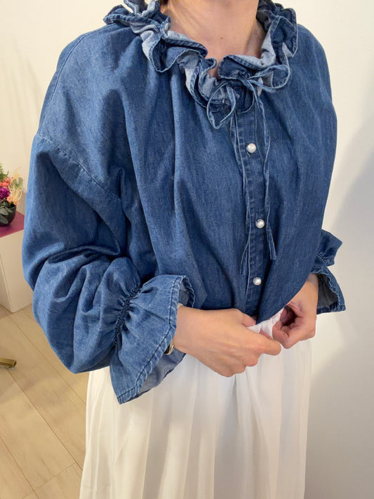 デニムフリルブラウス